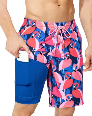 SURF CUZ 9" Mens Swim Trunks with Compression Liner Swimming Shorts 2 in 1 Stretch Quick Dry Zipper Pockets