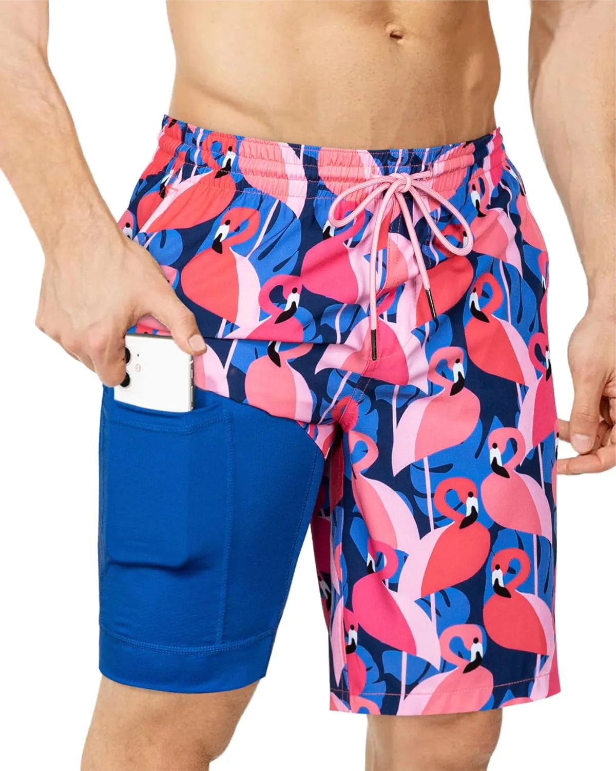 SURF CUZ 9" Mens Swim Trunks with Compression Liner Swimming Shorts 2 in 1 Stretch Quick Dry Zipper Pockets