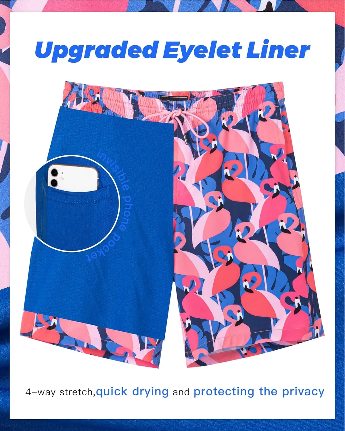 SURF CUZ 9" Mens Swim Trunks with Compression Liner Swimming Shorts 2 in 1 Stretch Quick Dry Zipper Pockets