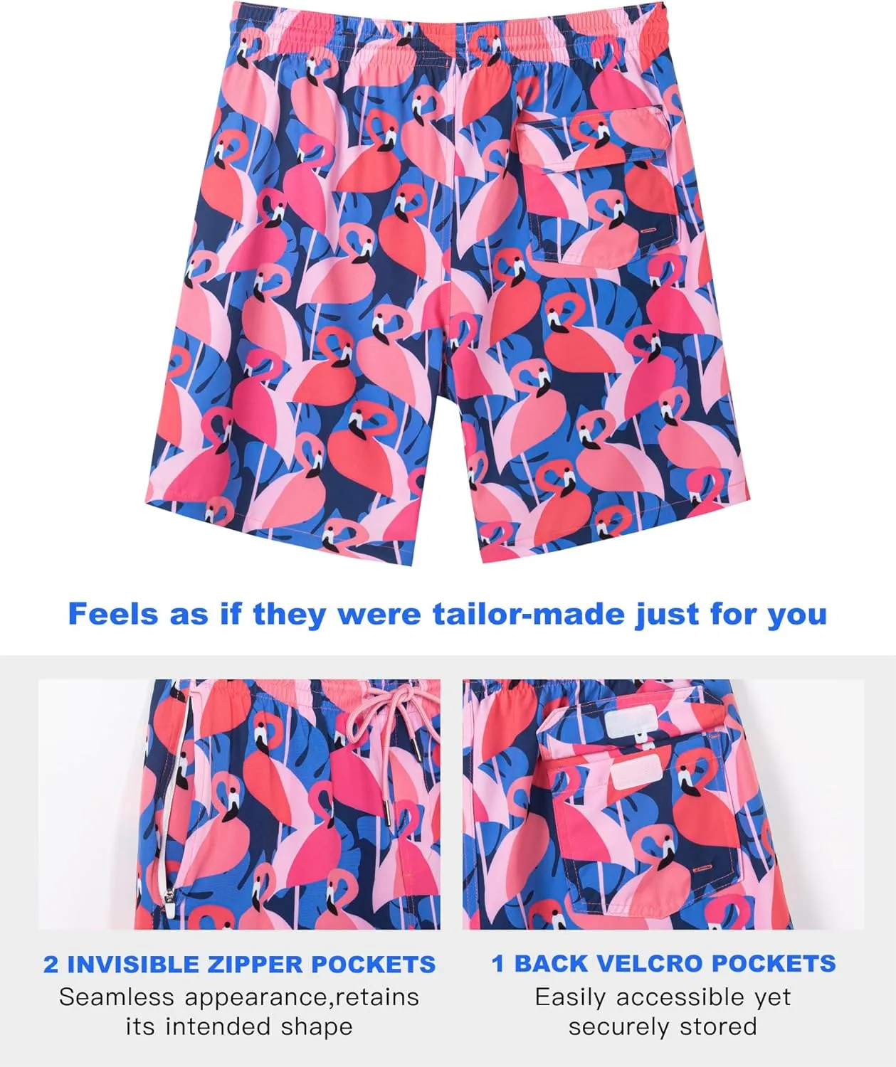 SURF CUZ 9" Mens Swim Trunks with Compression Liner Swimming Shorts 2 in 1 Stretch Quick Dry Zipper Pockets