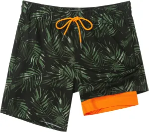 SURF CUZ Mens Swim Trunks with Compression Liner Quick Dry Swim Shorts 7" Swimming Trunks Stretch Bathing Suit 7 Inch