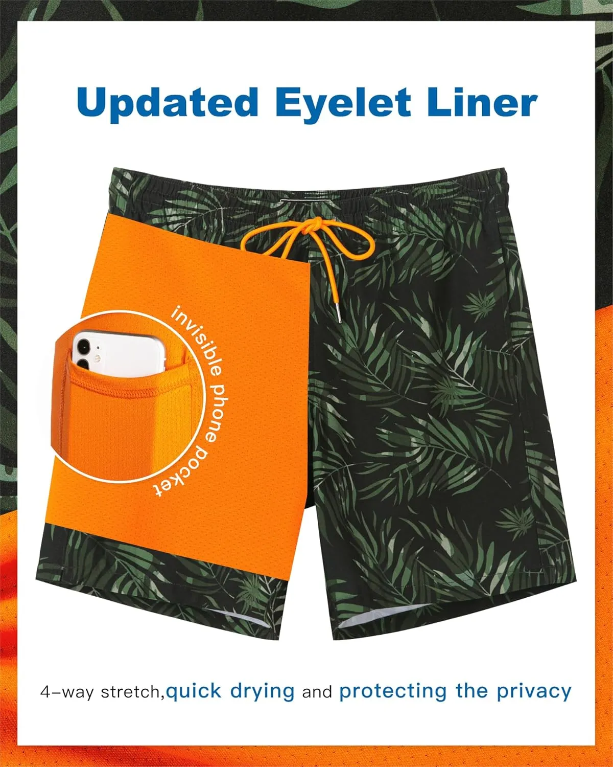 SURF CUZ Mens Swim Trunks with Compression Liner Quick Dry Swim Shorts 7" Swimming Trunks Stretch Bathing Suit 7 Inch