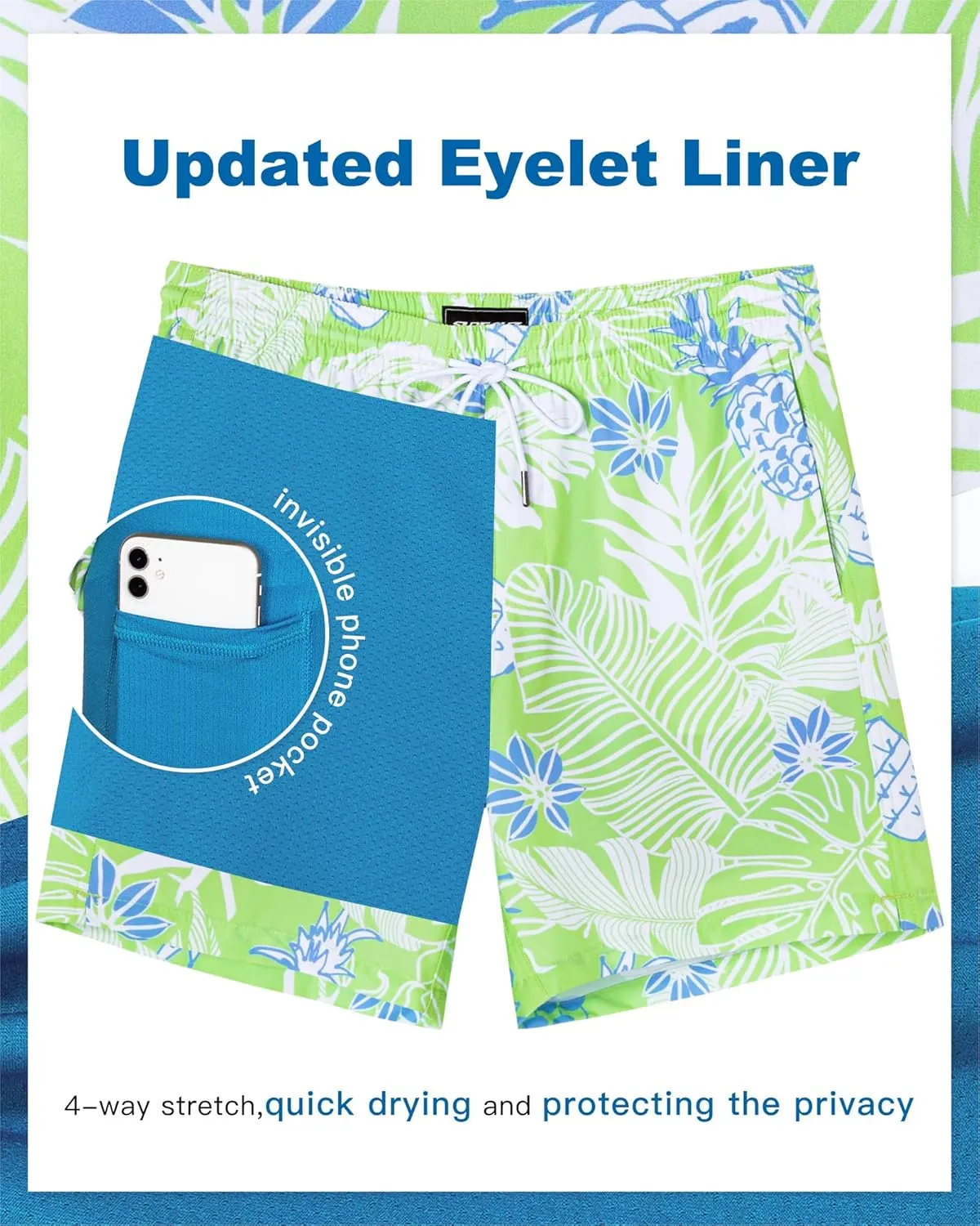 SURF CUZ Mens Swim Trunks with Compression Liner Quick Dry Swim Shorts 7" Swimming Trunks Stretch Bathing Suit 7 Inch