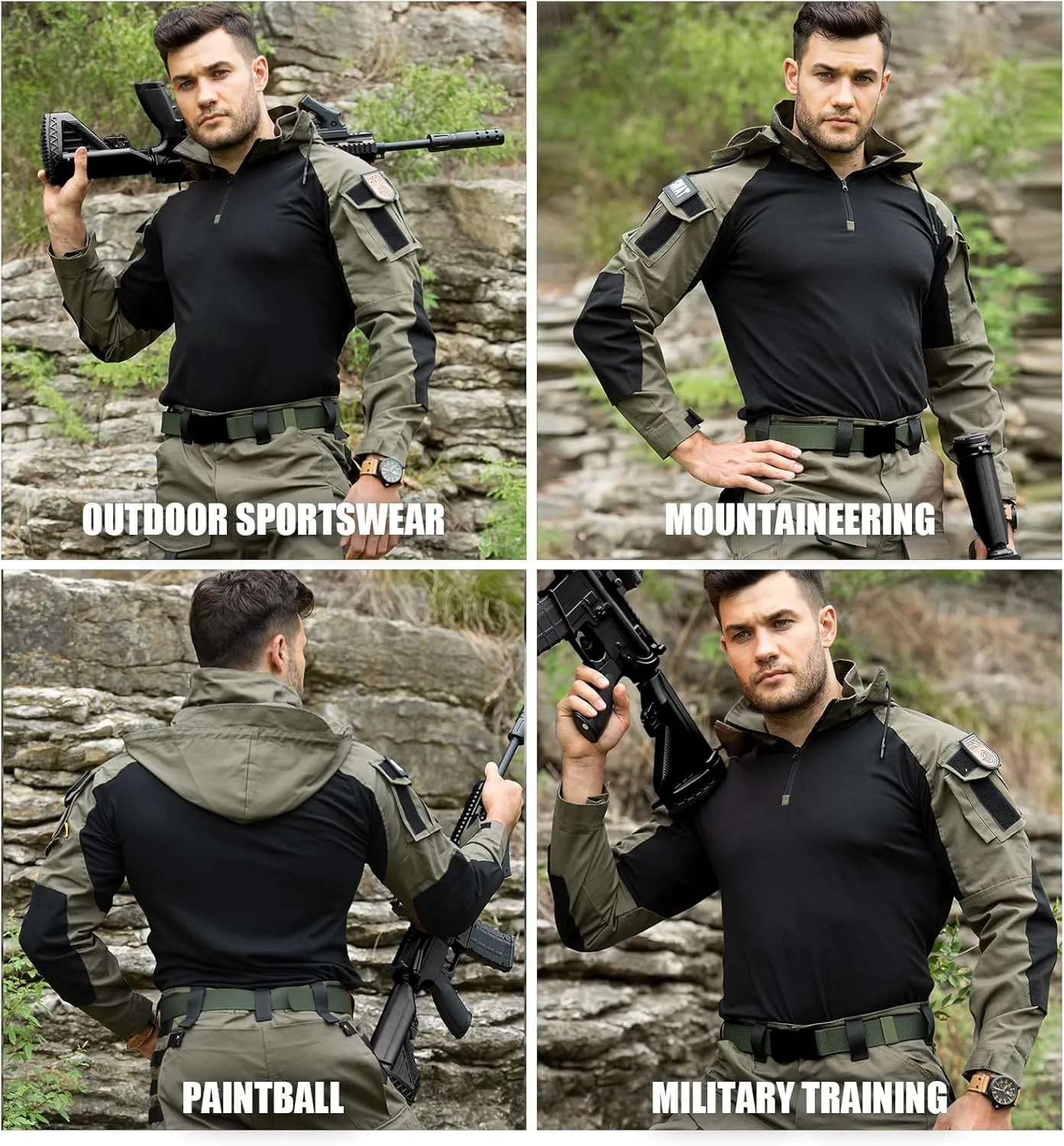 Tactical Shirt Men's Combat Shirt Tactical Military Camo Long Sleeve Suitable for Airsoft Paintball