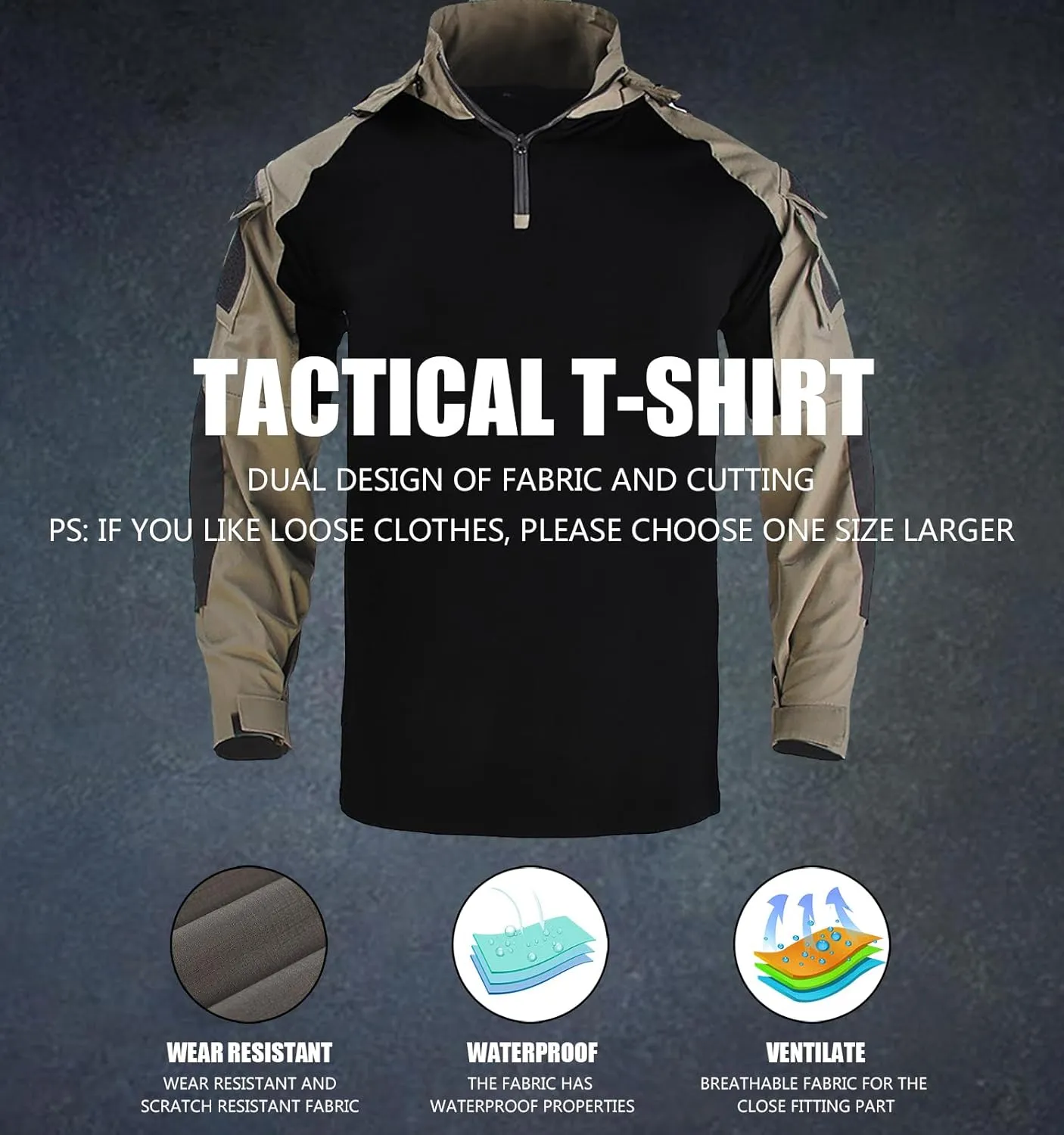 Tactical Shirt Men's Combat Shirt Tactical Military Camo Long Sleeve Suitable for Airsoft Paintball