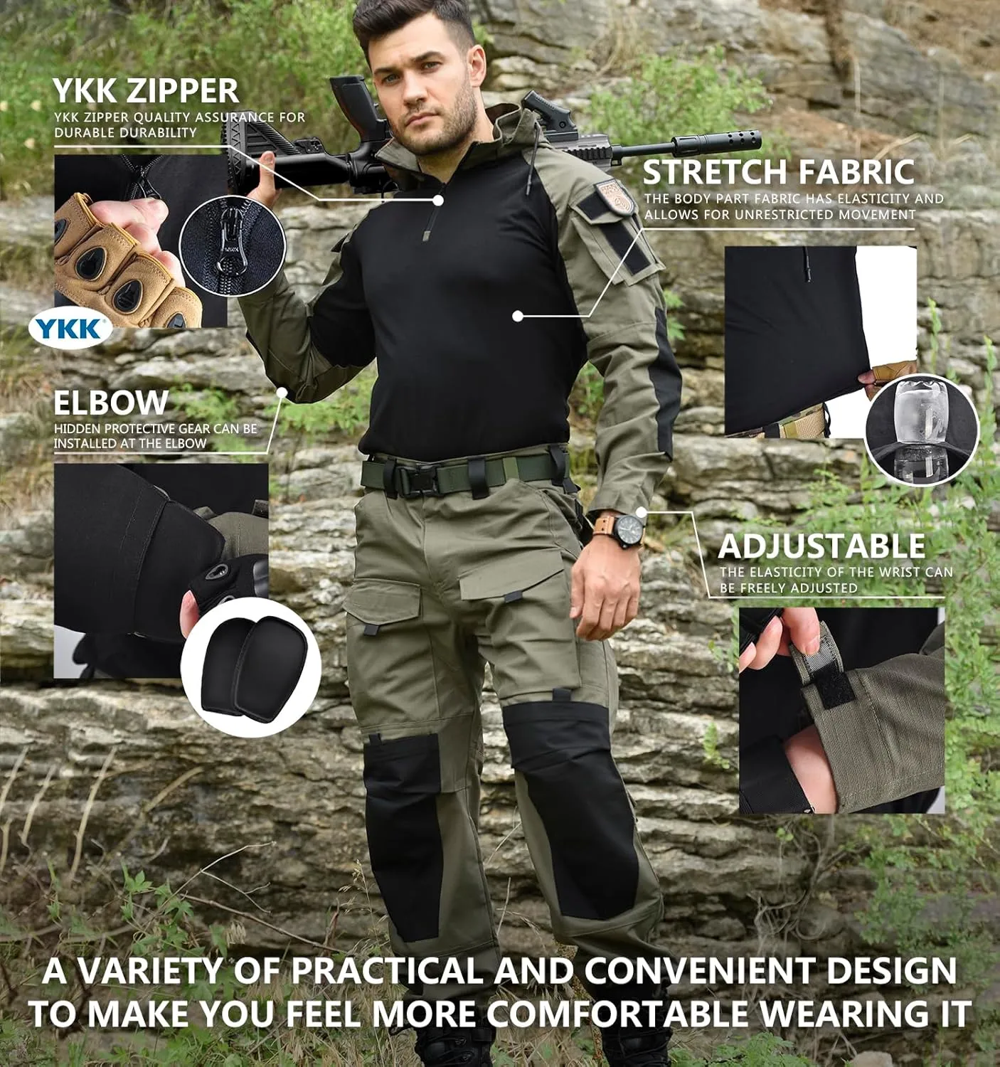 Tactical Shirt Men's Combat Shirt Tactical Military Camo Long Sleeve Suitable for Airsoft Paintball