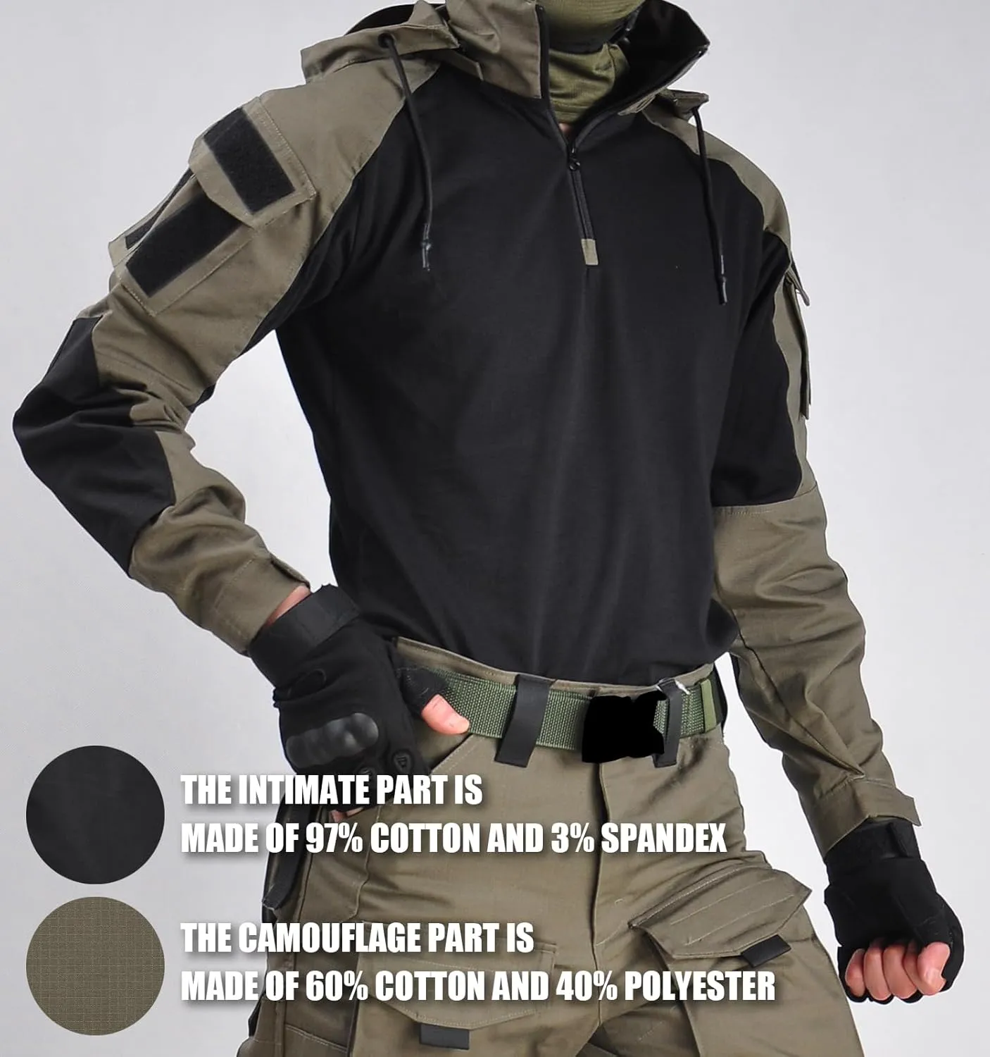 Tactical Shirt Men's Combat Shirt Tactical Military Camo Long Sleeve Suitable for Airsoft Paintball