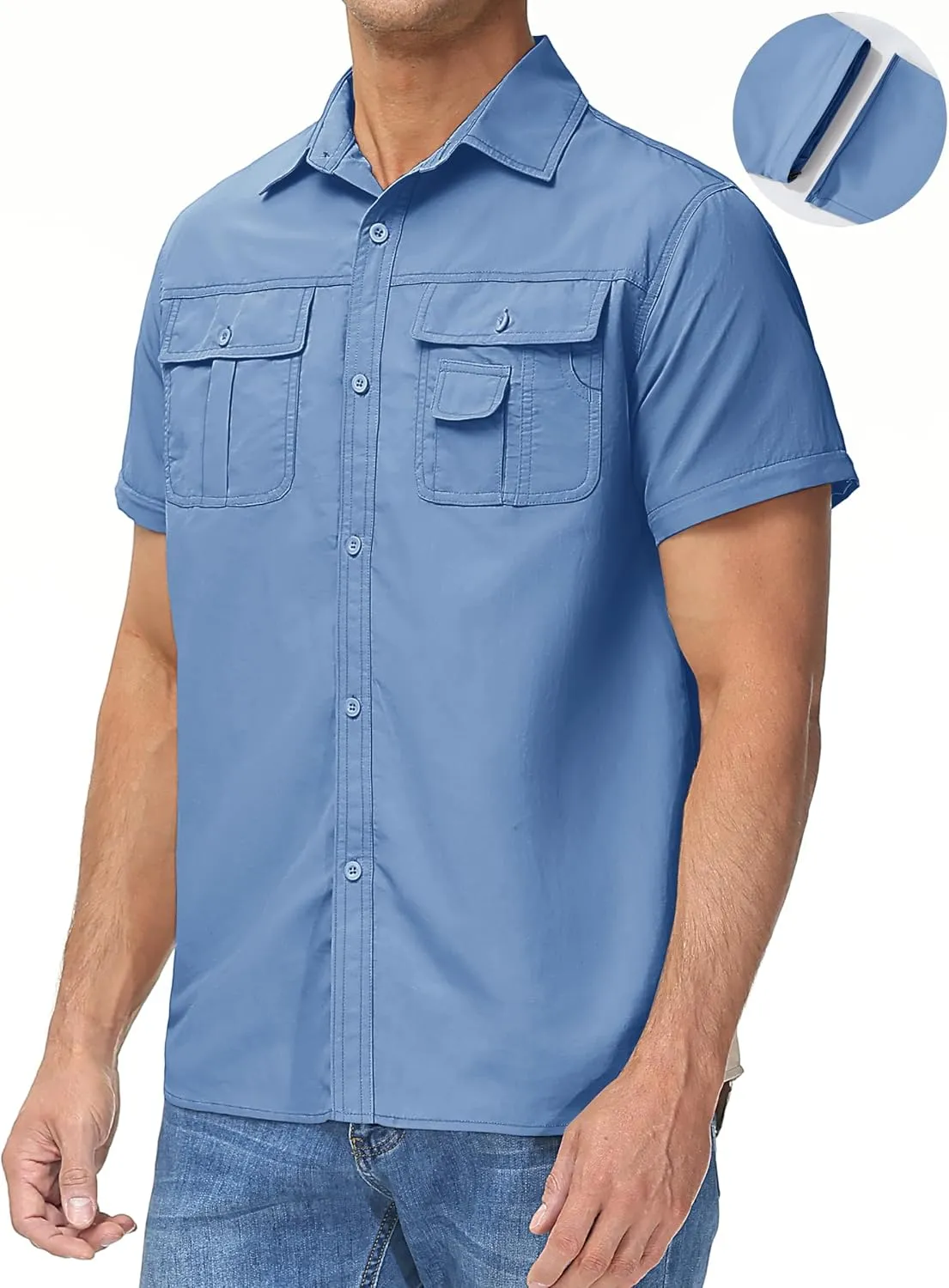TACVASEN Men's Convertible Long Sleeve Fishing Shirts Quick Dry Button Up Tactical Shirts for Work Safari Hiking