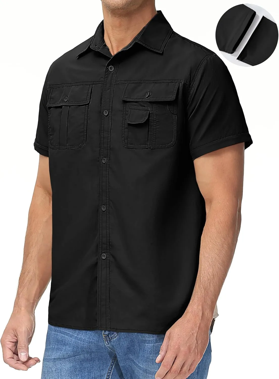 TACVASEN Men's Convertible Long Sleeve Fishing Shirts Quick Dry Button Up Tactical Shirts for Work Safari Hiking