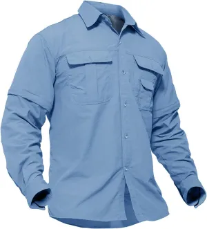 TACVASEN Men's Convertible Long Sleeve Fishing Shirts Quick Dry Button Up Tactical Shirts for Work Safari Hiking