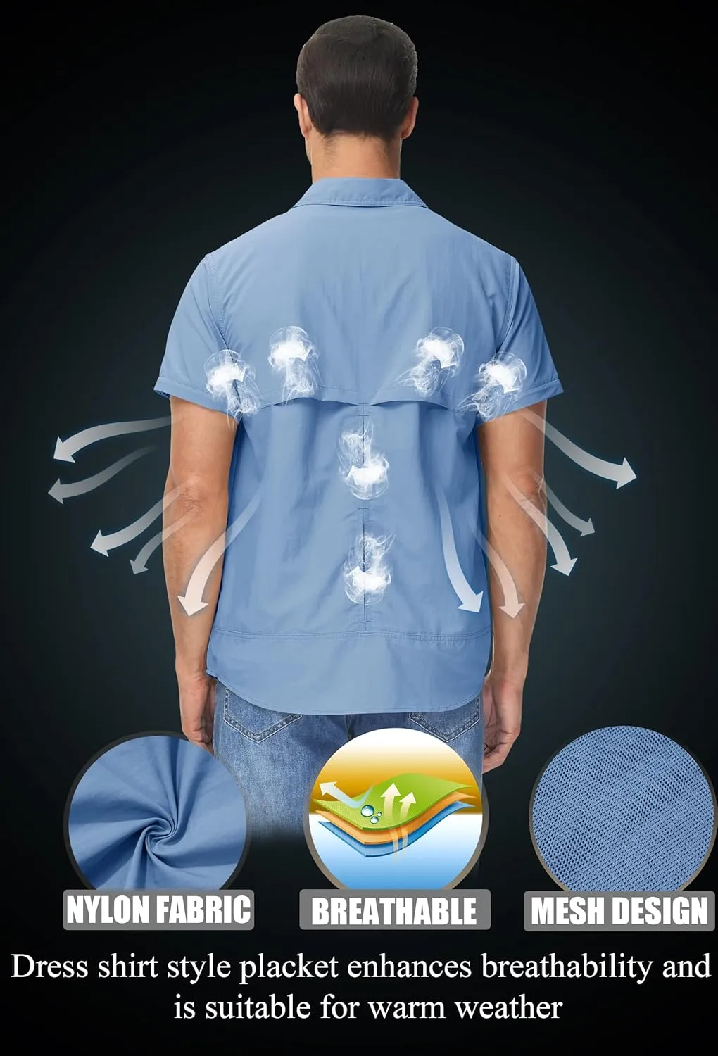 TACVASEN Men's Convertible Long Sleeve Fishing Shirts Quick Dry Button Up Tactical Shirts for Work Safari Hiking