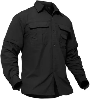 TACVASEN Men's Convertible Long Sleeve Fishing Shirts Quick Dry Button Up Tactical Shirts for Work Safari Hiking