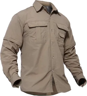 TACVASEN Men's Convertible Long Sleeve Fishing Shirts Quick Dry Button Up Tactical Shirts for Work Safari Hiking