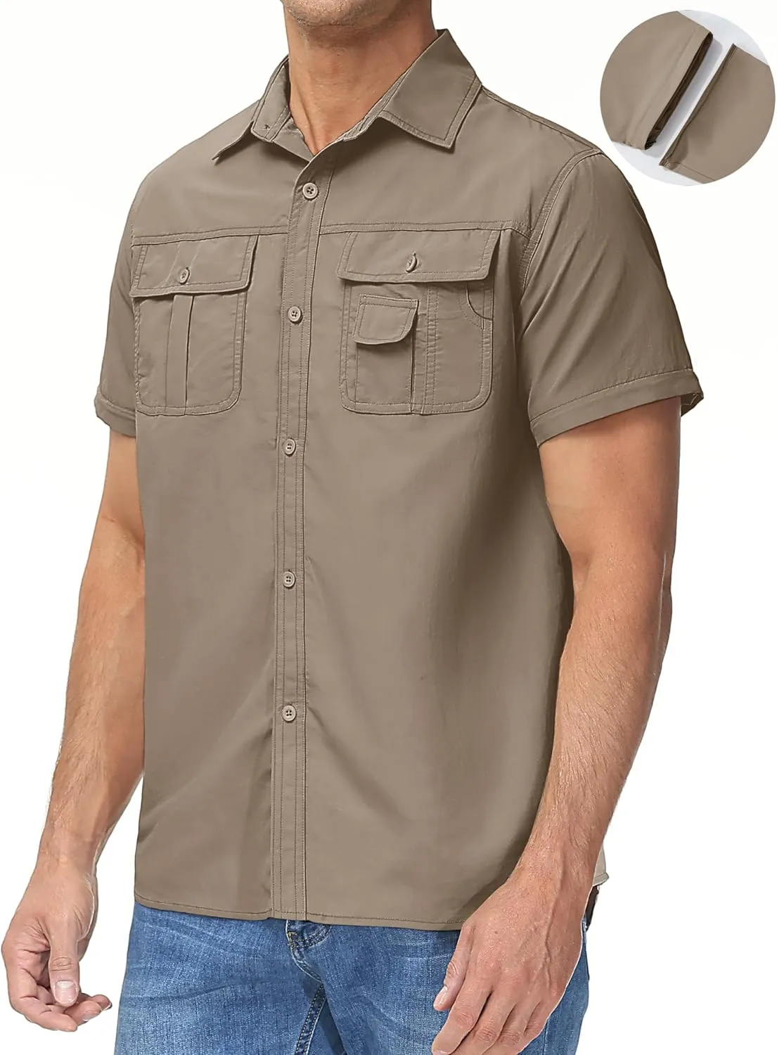 TACVASEN Men's Convertible Long Sleeve Fishing Shirts Quick Dry Button Up Tactical Shirts for Work Safari Hiking