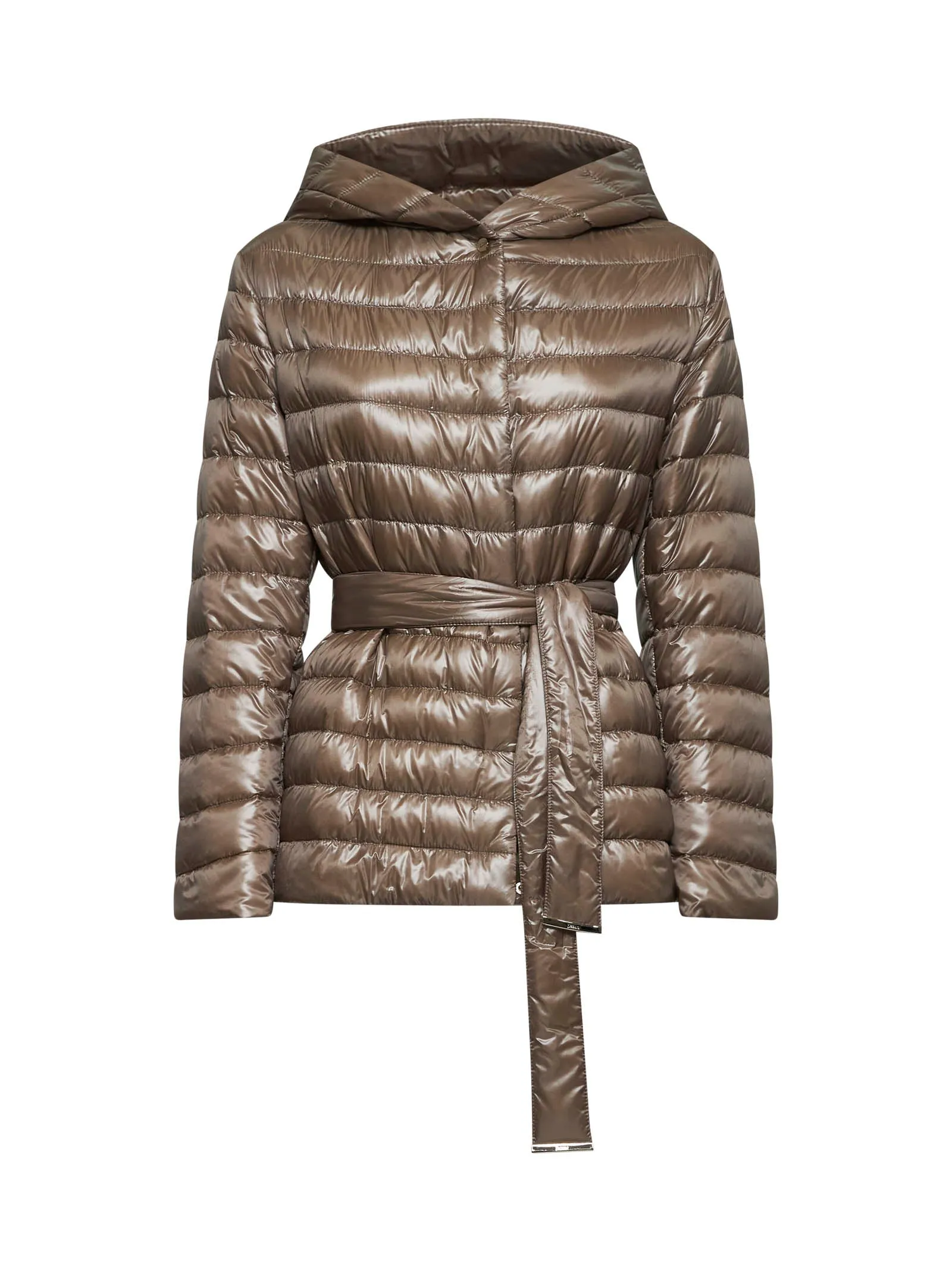 Taupe Ultralight Nylon hooded belted jacket