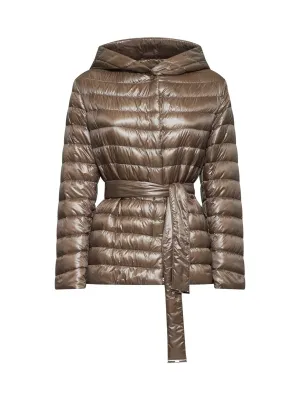 Taupe Ultralight Nylon hooded belted jacket