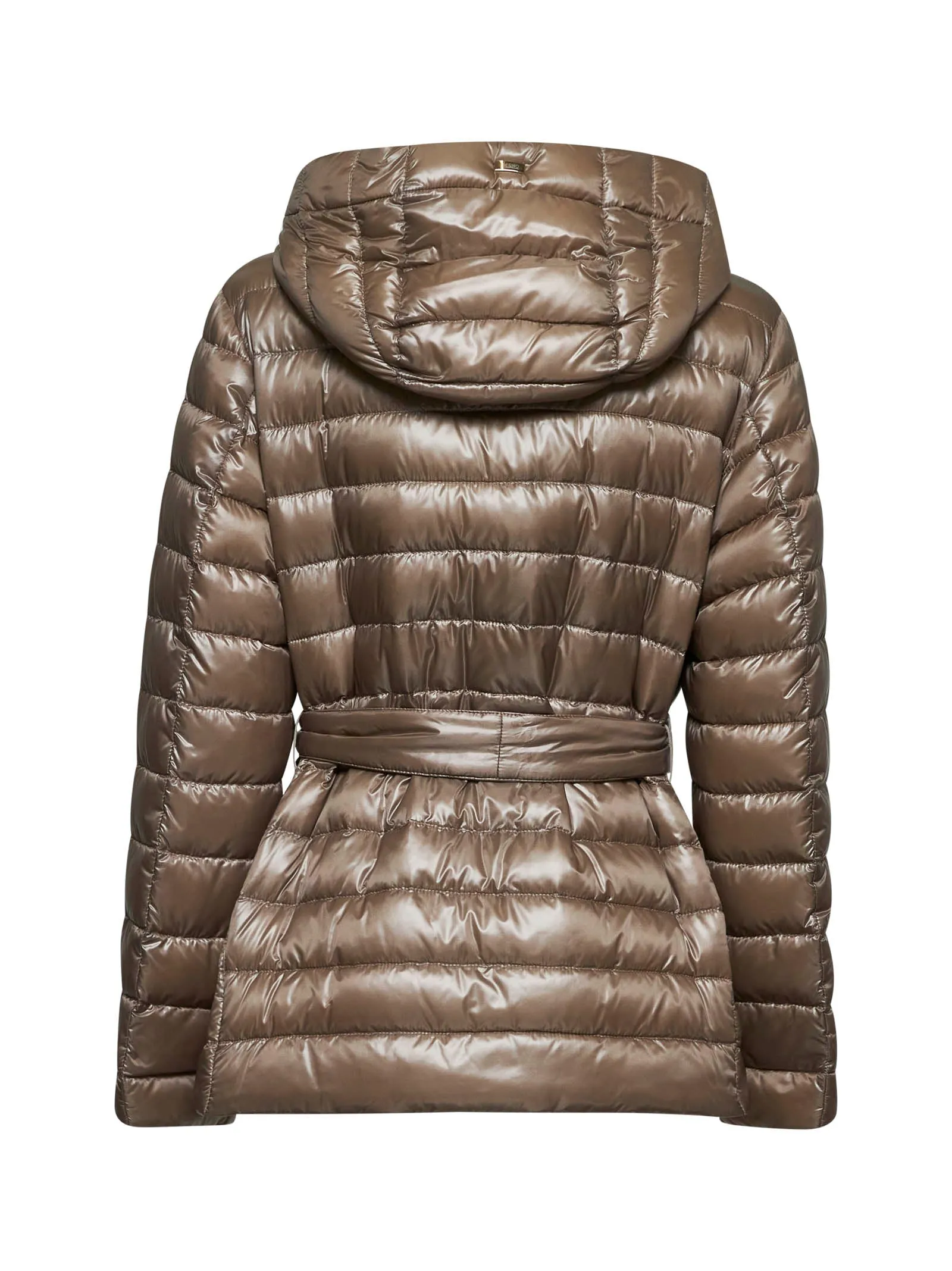 Taupe Ultralight Nylon hooded belted jacket