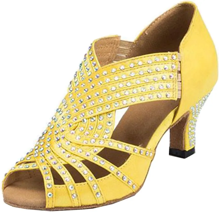 TDA Womens Zipper & Slip-on Flared Heel Glitter Crystals Latin Modern Salsa Tango Ballroom Wedding Dance Shoes
