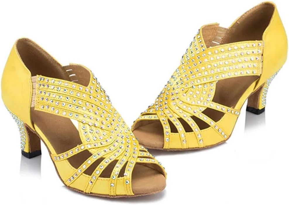 TDA Womens Zipper & Slip-on Flared Heel Glitter Crystals Latin Modern Salsa Tango Ballroom Wedding Dance Shoes