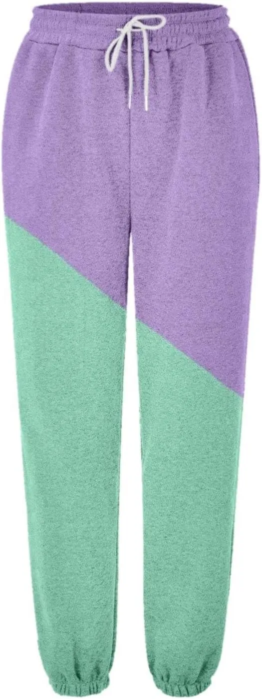 Teen Girls Cute Sweatpants Two Tone Drawstring Elastic Waist Cinch Bottom Joggers Lounge Slacks Womens Loose Soft Activewear