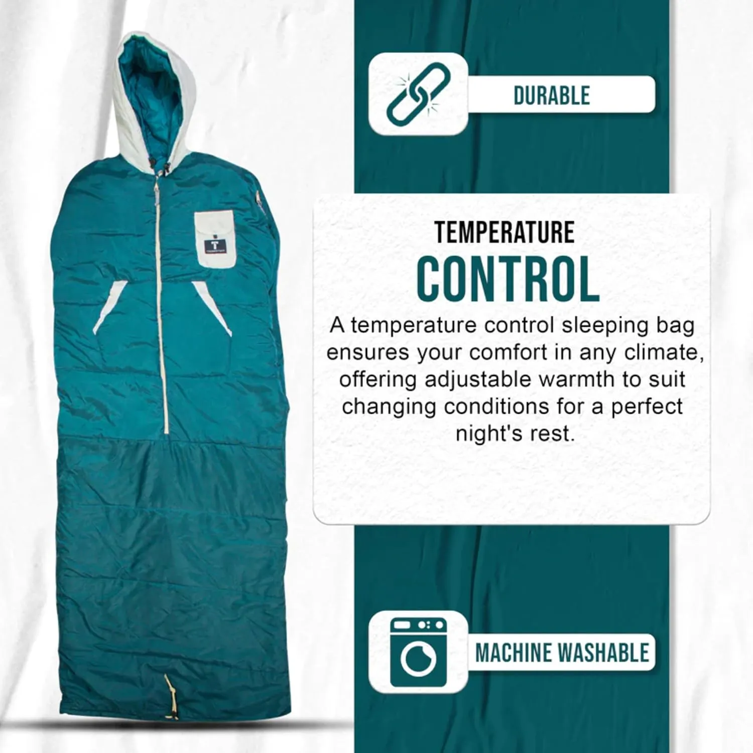 Thermotuff Wearable Sleeping Bag with Dual Hoodie, Zippered Arm Holes, Pockets & Adjustable Drawstring - Ideal for Camping, Cold Weather Hiking, and Stadium Sak Blanket