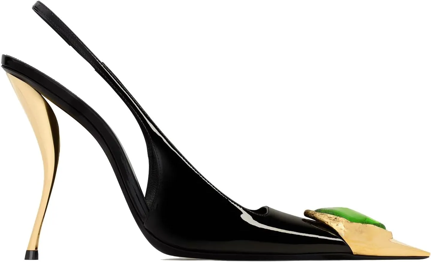 THESHY Womens Slingback High Heels Metal Pointed Toe Stiletto Heels Gems Embellished Stretch Slingback Pumps Patent Leather Fashion Party Dress Shoes for Women