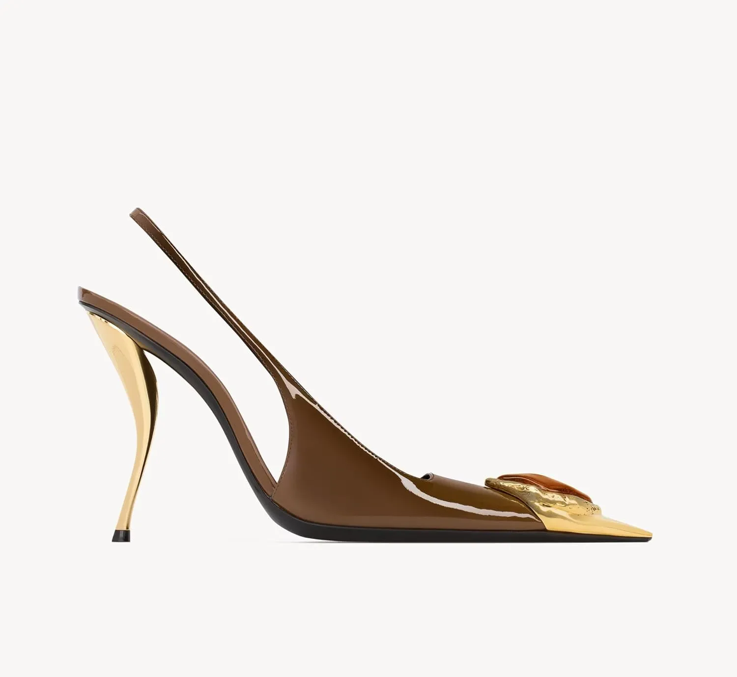 THESHY Womens Slingback High Heels Metal Pointed Toe Stiletto Heels Gems Embellished Stretch Slingback Pumps Patent Leather Fashion Party Dress Shoes for Women