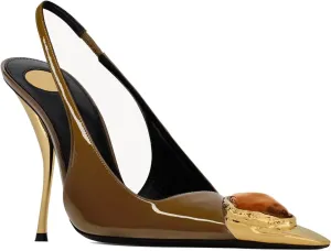 THESHY Womens Slingback High Heels Metal Pointed Toe Stiletto Heels Gems Embellished Stretch Slingback Pumps Patent Leather Fashion Party Dress Shoes for Women