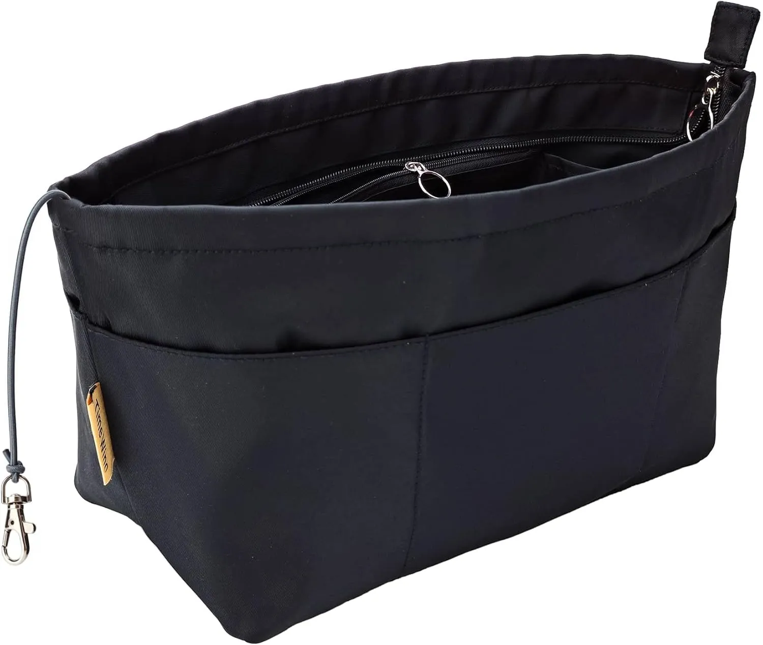 Time Wing Purse Organizer Insert Tote Handbag Organizer Divider Bag in Bag Shaper Liner Multi Pockets Compartments Zippers Key Chain X Large Black