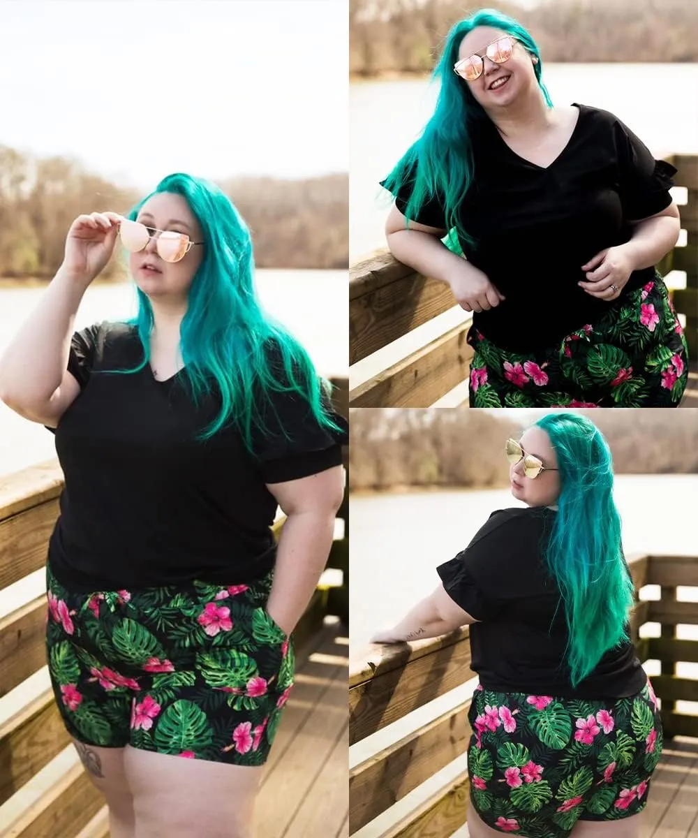 TIYOMI Plus Size Shorts for Women Drawstring Pants Elastic Waist Pocketed Summer Shorts XL-5XL