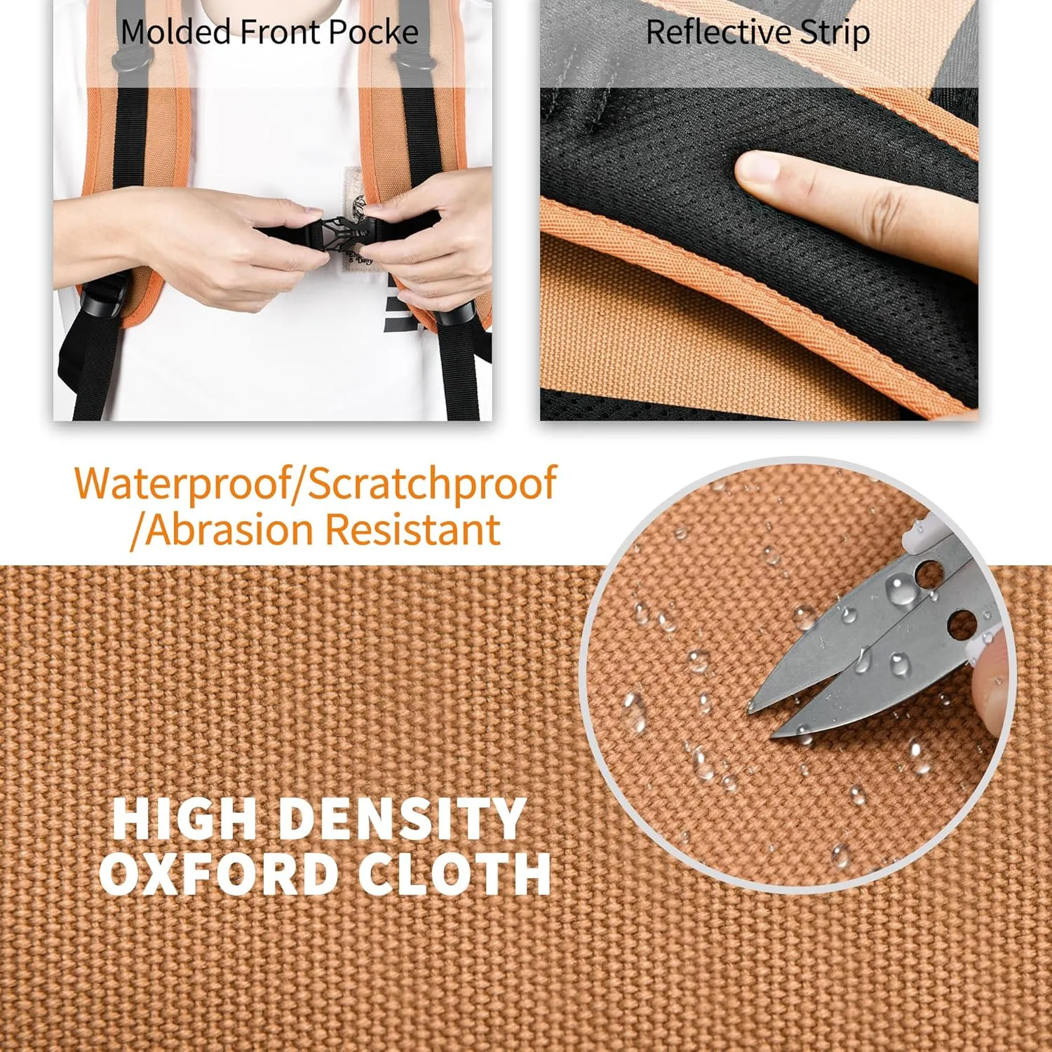 Tool Backpack Bag, Durable Electrician Backpack Tool Bag for HVAC with Waterproof Molded Base, Construction Work Heavy Duty Tools Organizer Bags with Combination Lock Large - Brown