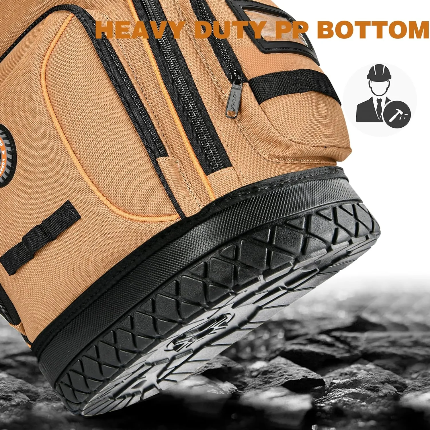 Tool Backpack Bag, Durable Electrician Backpack Tool Bag for HVAC with Waterproof Molded Base, Construction Work Heavy Duty Tools Organizer Bags with Combination Lock Large - Brown