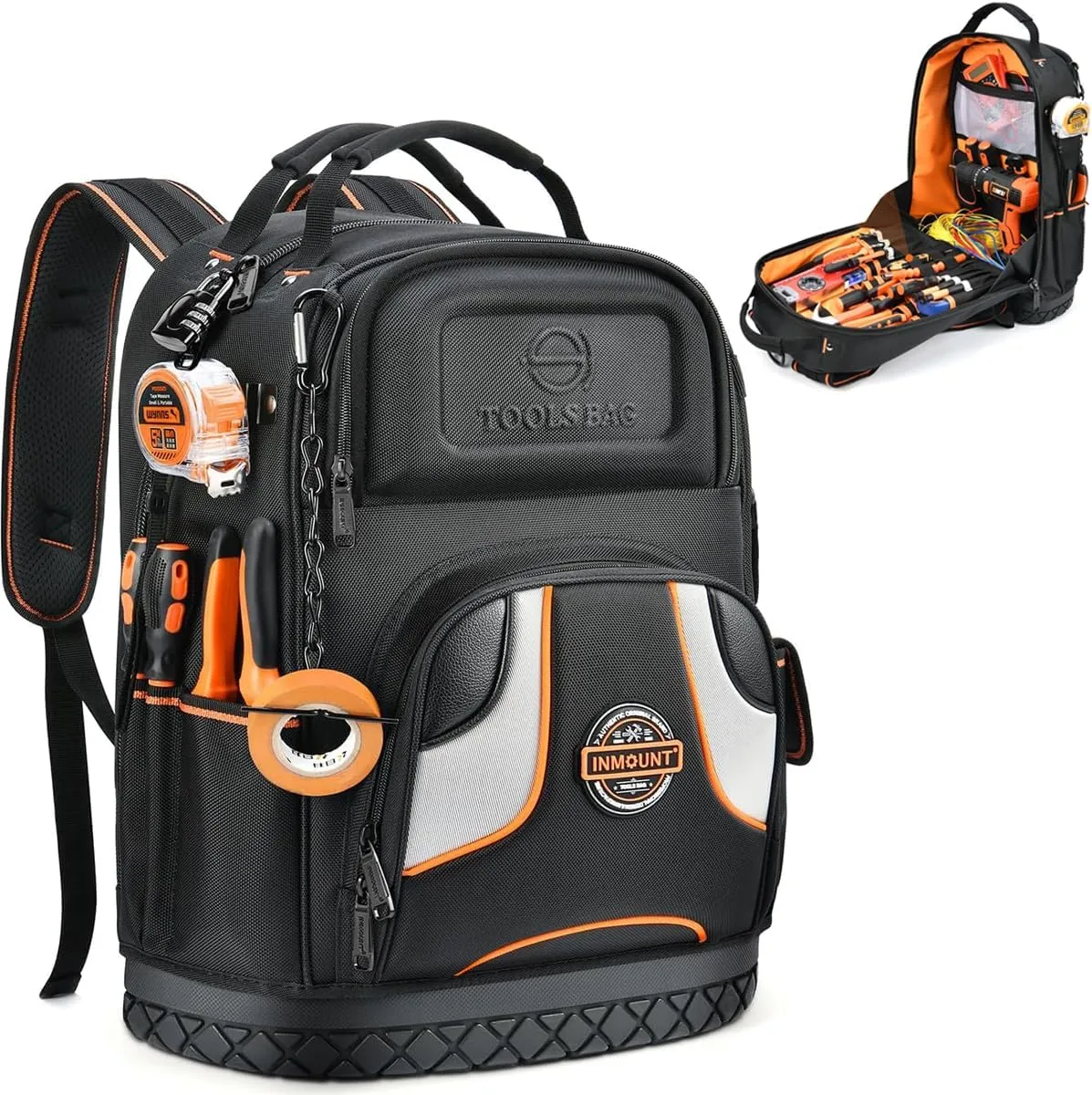 Tool Backpack Bag - Heavy Duty Tool Backpack CLC for Men HVAC Tool Backpack with Solid Molded Base Tools Organizer Bags for Eelectrician/Construction Large Tool Carrier Combination Lock