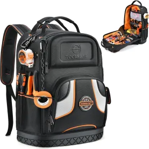 Tool Backpack Bag - Heavy Duty Tool Backpack CLC for Men HVAC Tool Backpack with Solid Molded Base Tools Organizer Bags for Eelectrician/Construction Large Tool Carrier Combination Lock