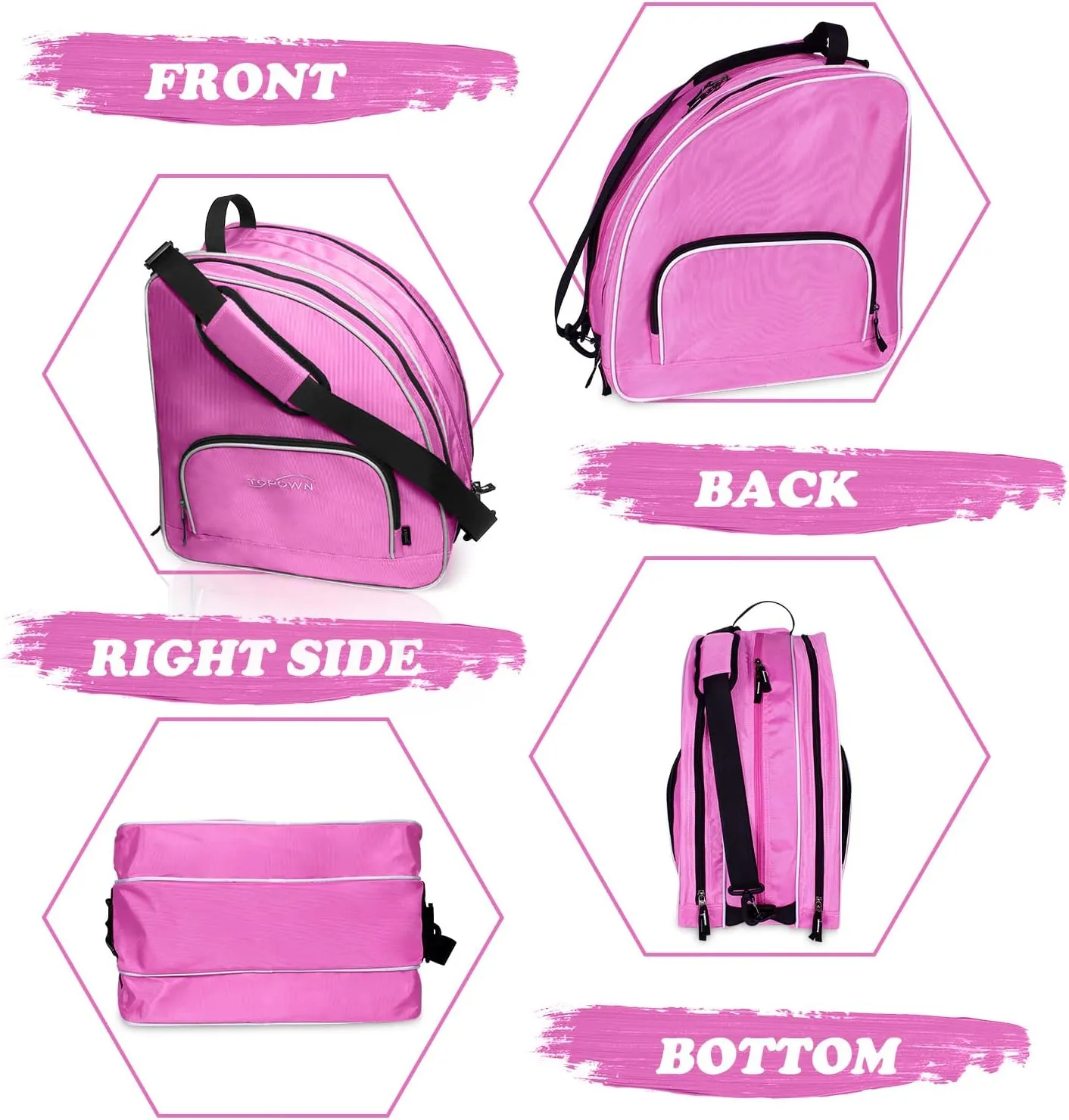 TOPOWN Premium Ice Skate Bag - Roller Skates & Blades Bag for Men & Women - Black & Rose Red