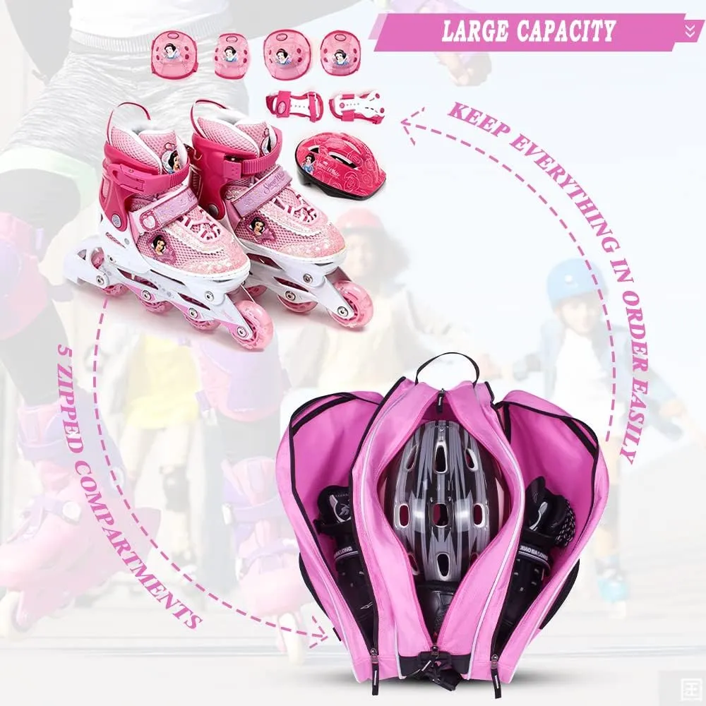 TOPOWN Premium Ice Skate Bag - Roller Skates & Blades Bag for Men & Women - Black & Rose Red