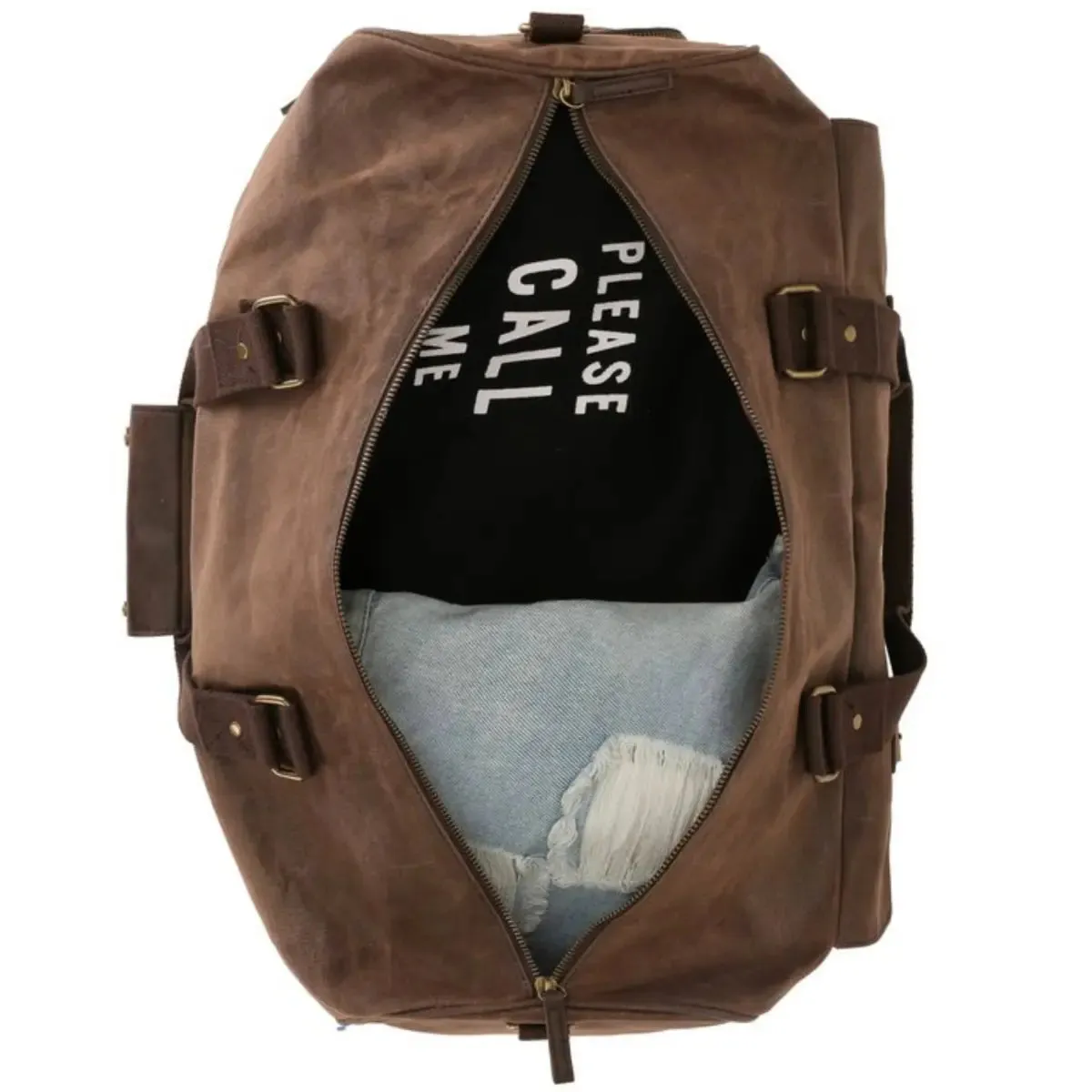 Tosca Waxed Canvas Duffle Bag with Pockets - Brown
