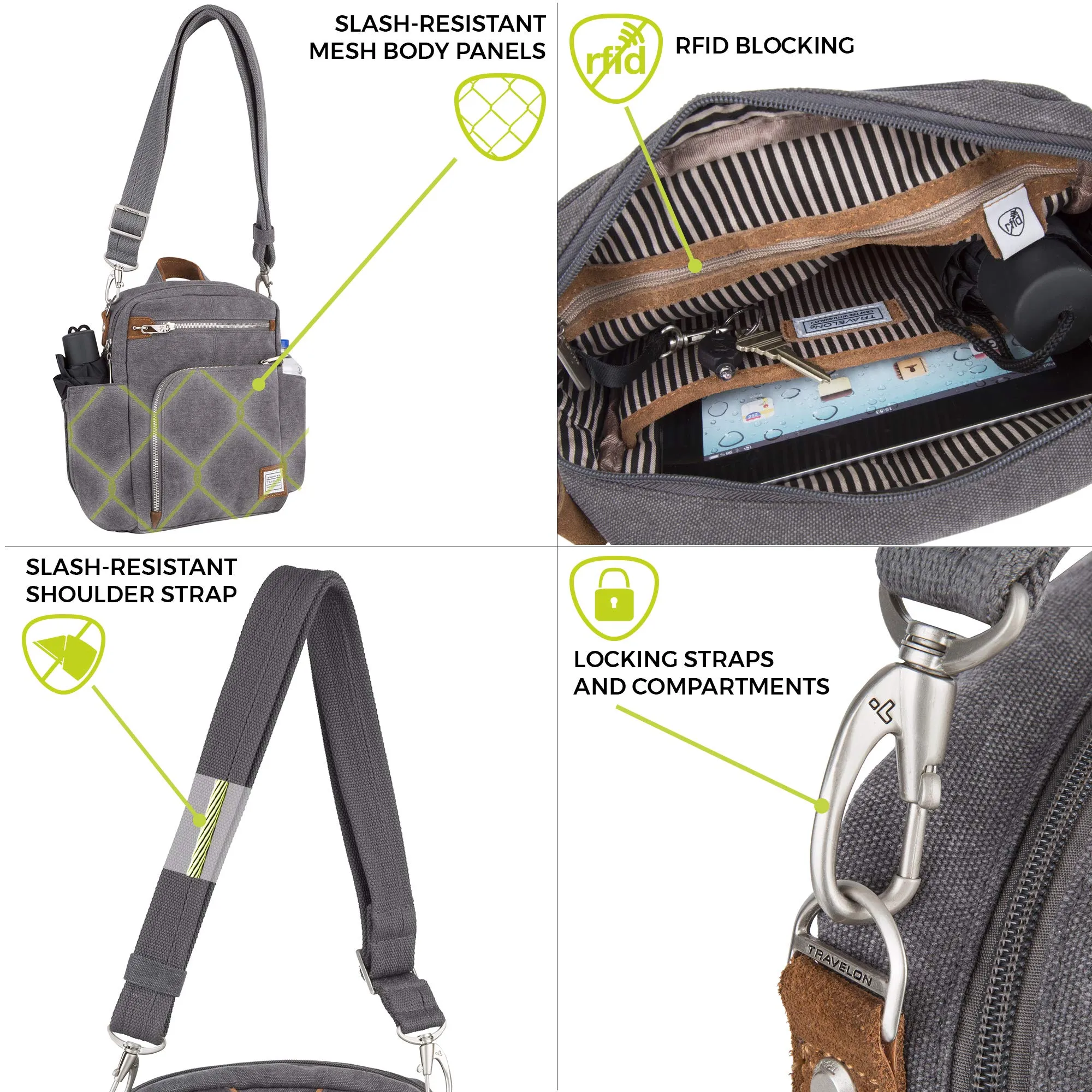 Travelon Anti-Theft Heritage Tour Bag, Pewter (Gray) - 33074 540