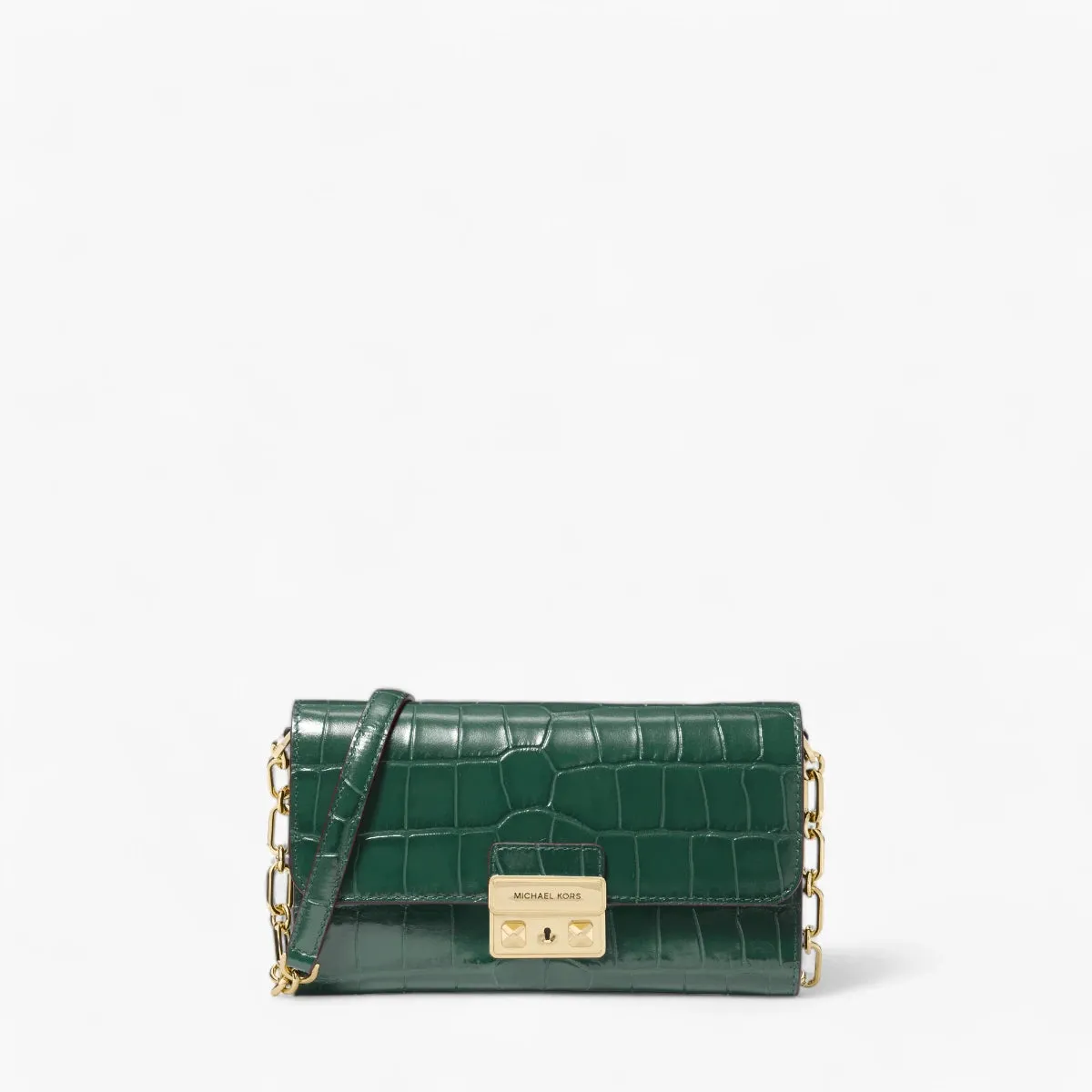 Tribeca Large Crocodile Embossed Leather Convertible Crossbody Bag