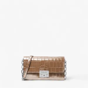 Tribeca Large Crocodile Embossed Leather Convertible Crossbody Bag