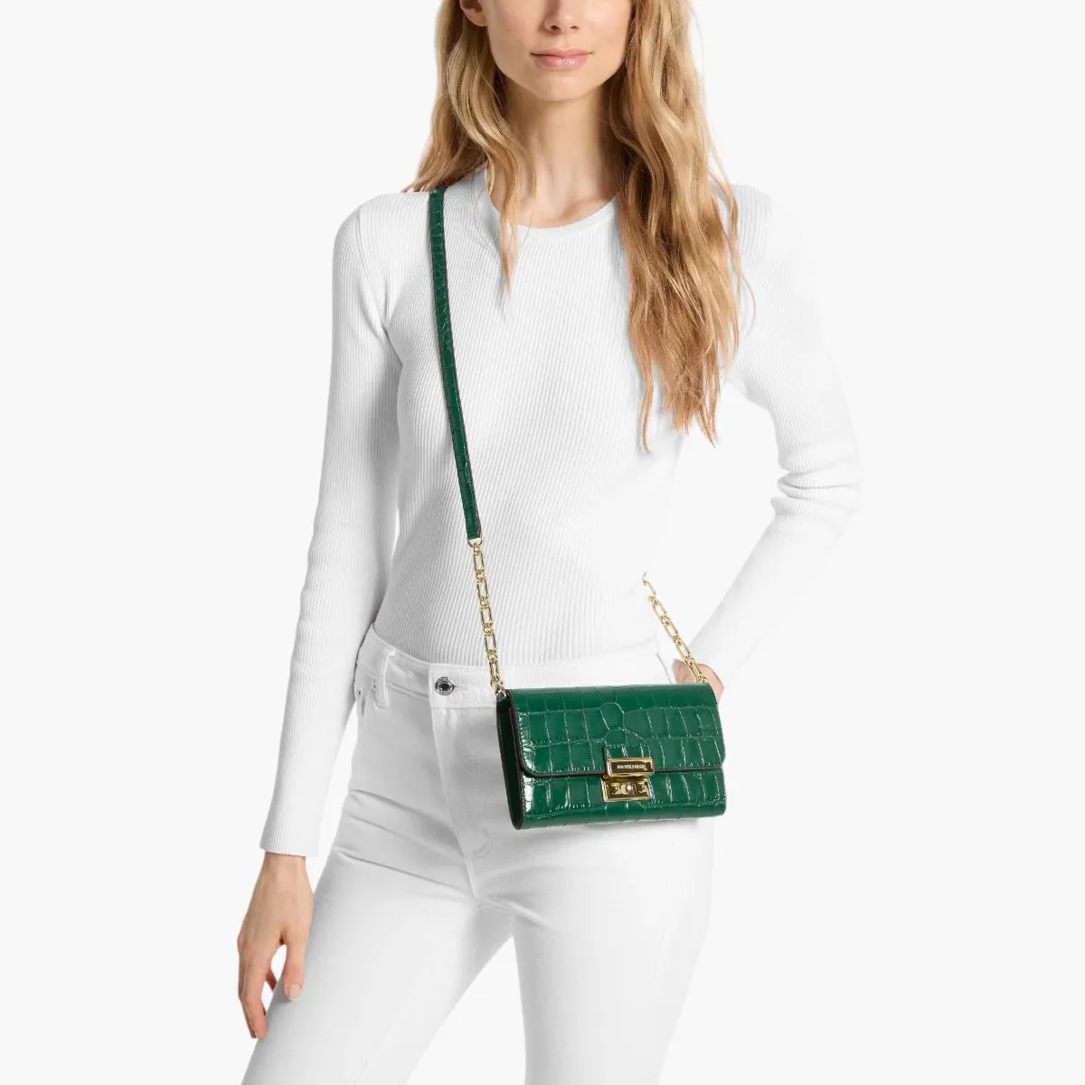 Tribeca Large Crocodile Embossed Leather Convertible Crossbody Bag
