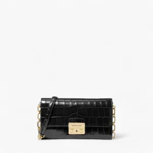 Tribeca Large Crocodile Embossed Leather Convertible Crossbody Bag