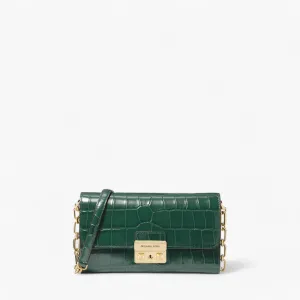 Tribeca Large Crocodile Embossed Leather Convertible Crossbody Bag