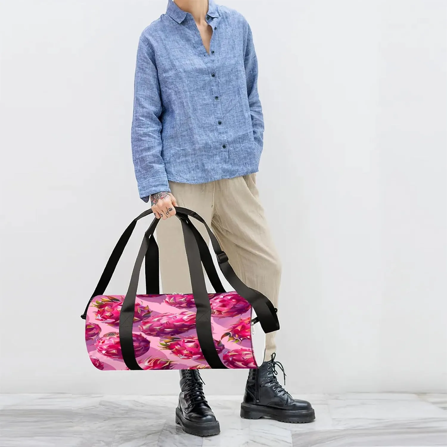 Tropical Fruits Dragon Fruit Sports Gym Bag for Men Women Lightweight Travel Duffle Bag with Shoulder Strap Waterproof Carry On Weekender Overnight Bag for Travel Sports Gym