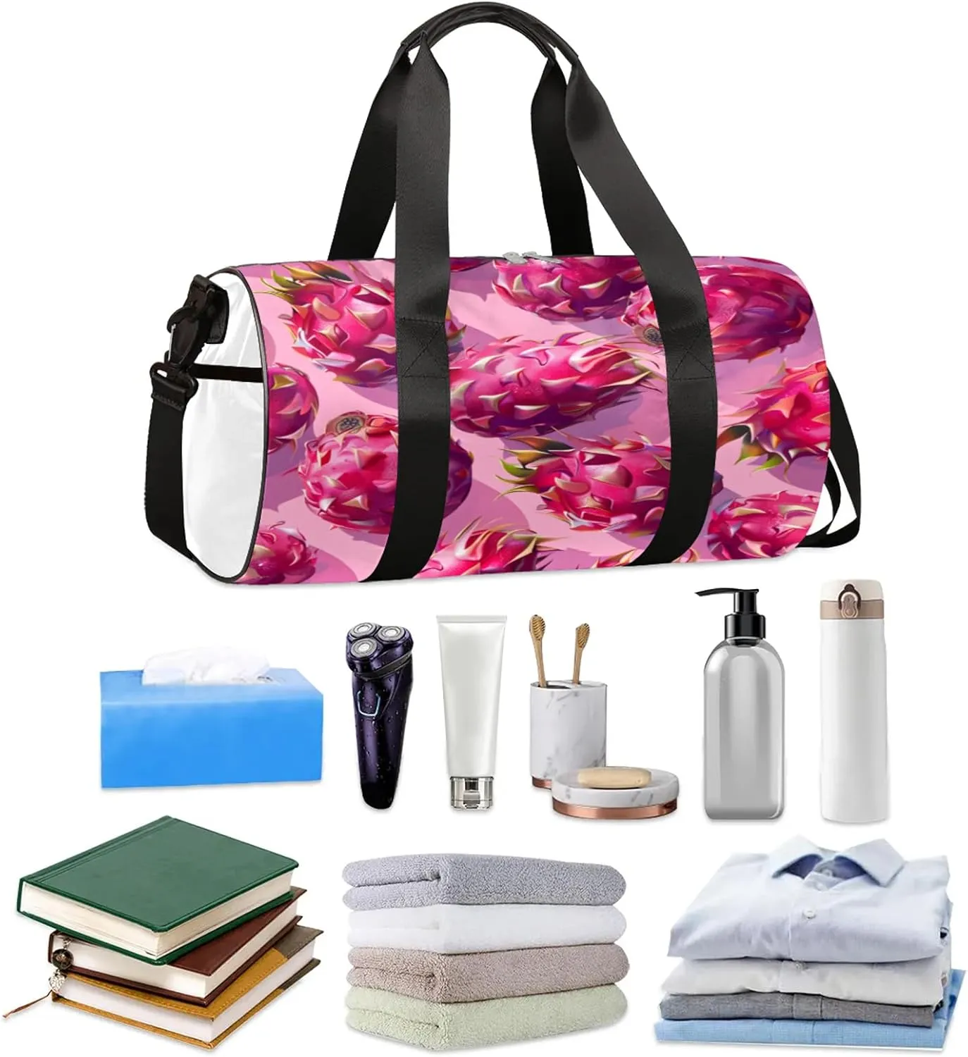 Tropical Fruits Dragon Fruit Sports Gym Bag for Men Women Lightweight Travel Duffle Bag with Shoulder Strap Waterproof Carry On Weekender Overnight Bag for Travel Sports Gym