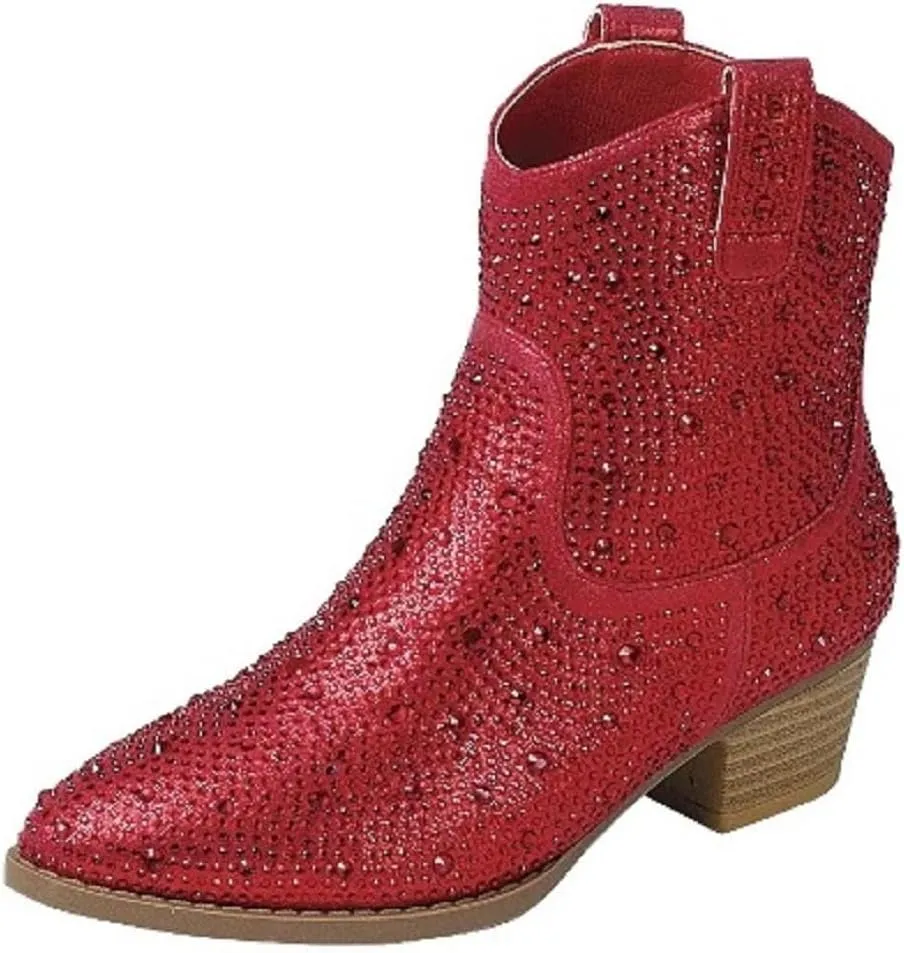 TruFox Girls Cowgirl Cowboy Rhinestone Boots Ankle Low Heel Dress Kids Booties