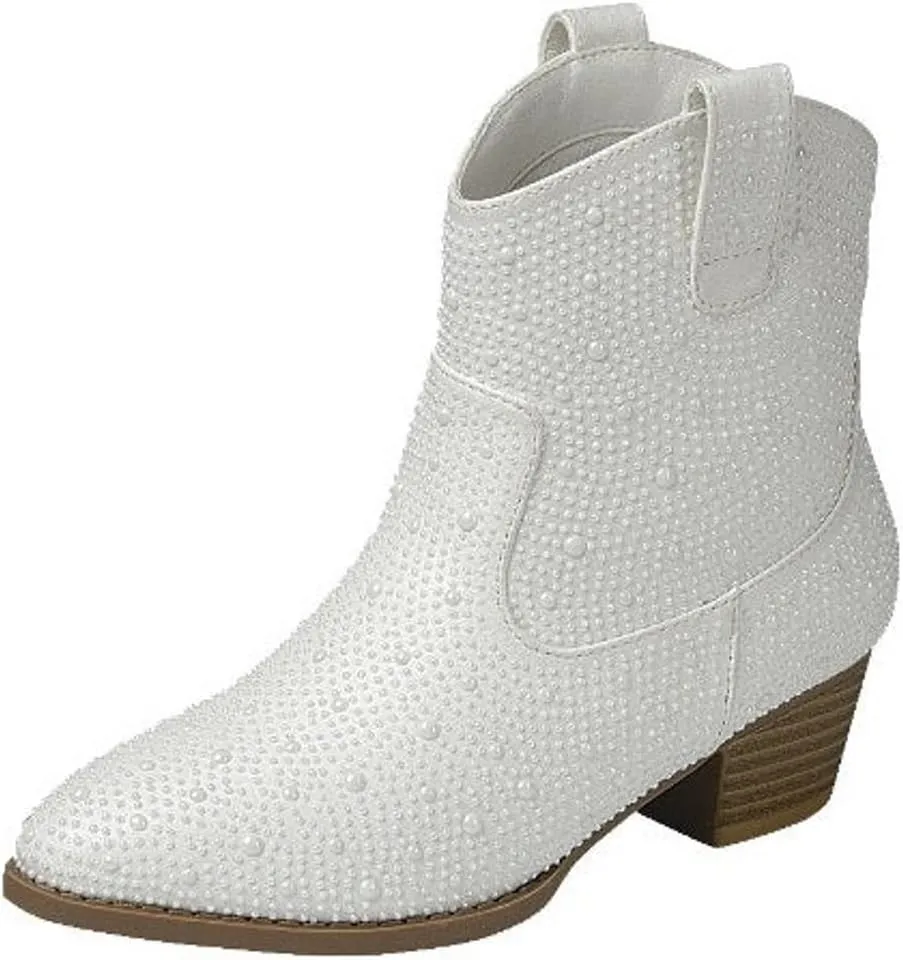 TruFox Girls Cowgirl Cowboy Rhinestone Boots Ankle Low Heel Dress Kids Booties
