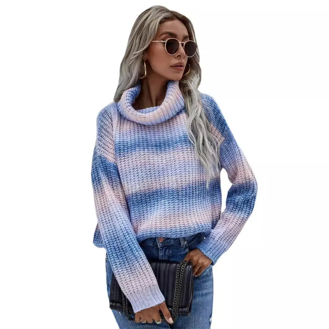 Turtleneck Faded Ombre Knit Sweater