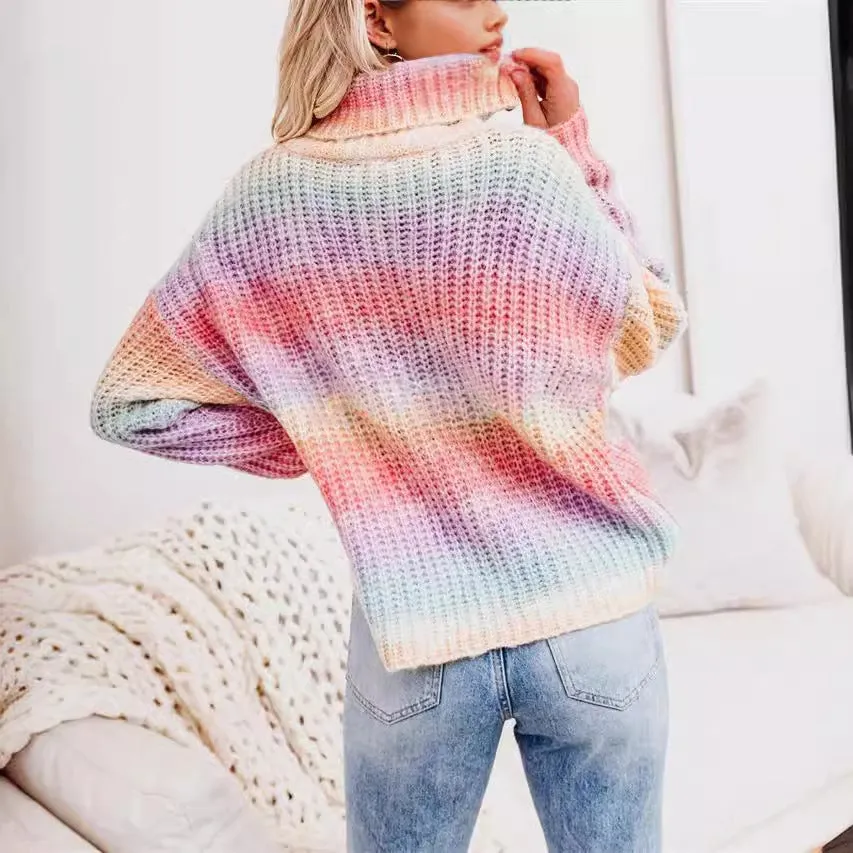 Turtleneck Faded Ombre Knit Sweater