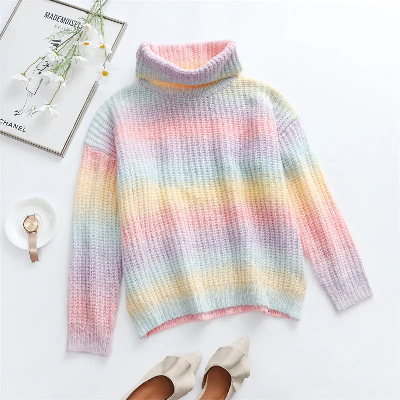Turtleneck Faded Ombre Knit Sweater